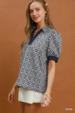 Umgee Printed Collared Puff Sleeve Top  Style Ratio