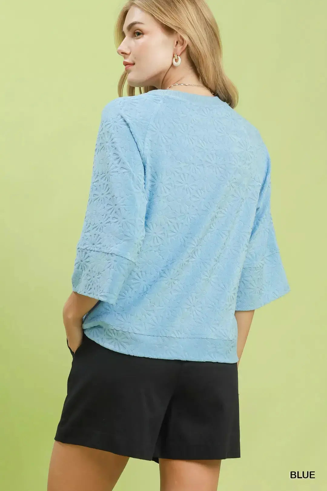 Umgee Round Neck Textured Floral Terry Blouse  Style Ratio