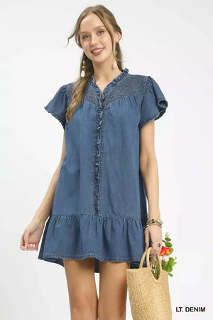Umgee Ruffled Washed Denim Dress  Style Ratio