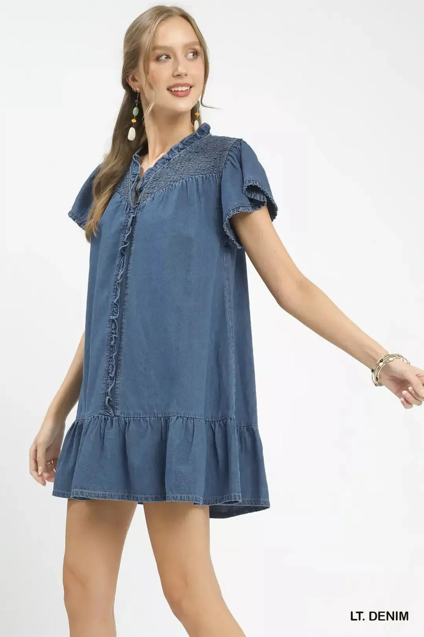 Umgee Ruffled Washed Denim Dress  Style Ratio