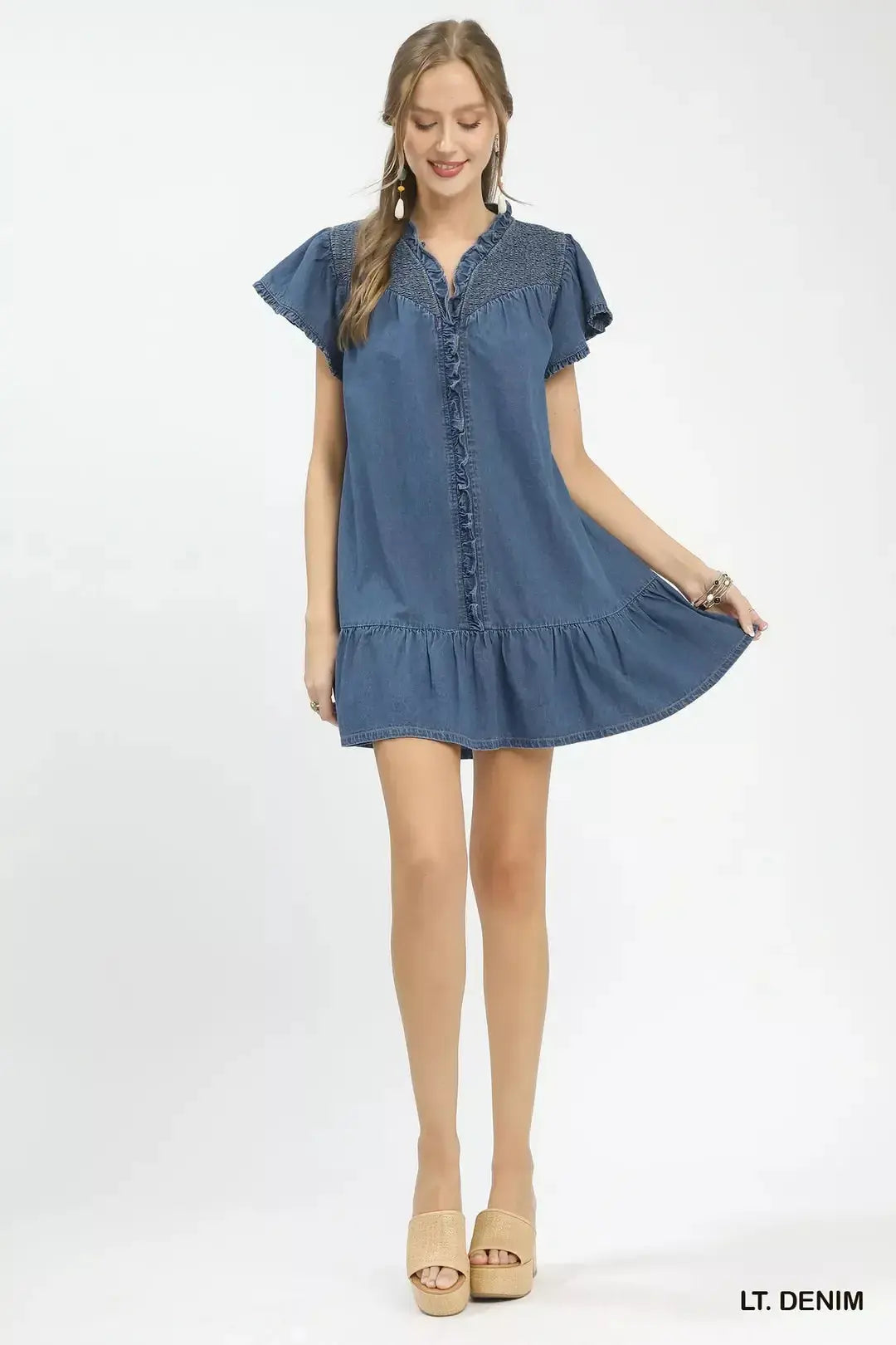 Umgee Ruffled Washed Denim Dress  Style Ratio