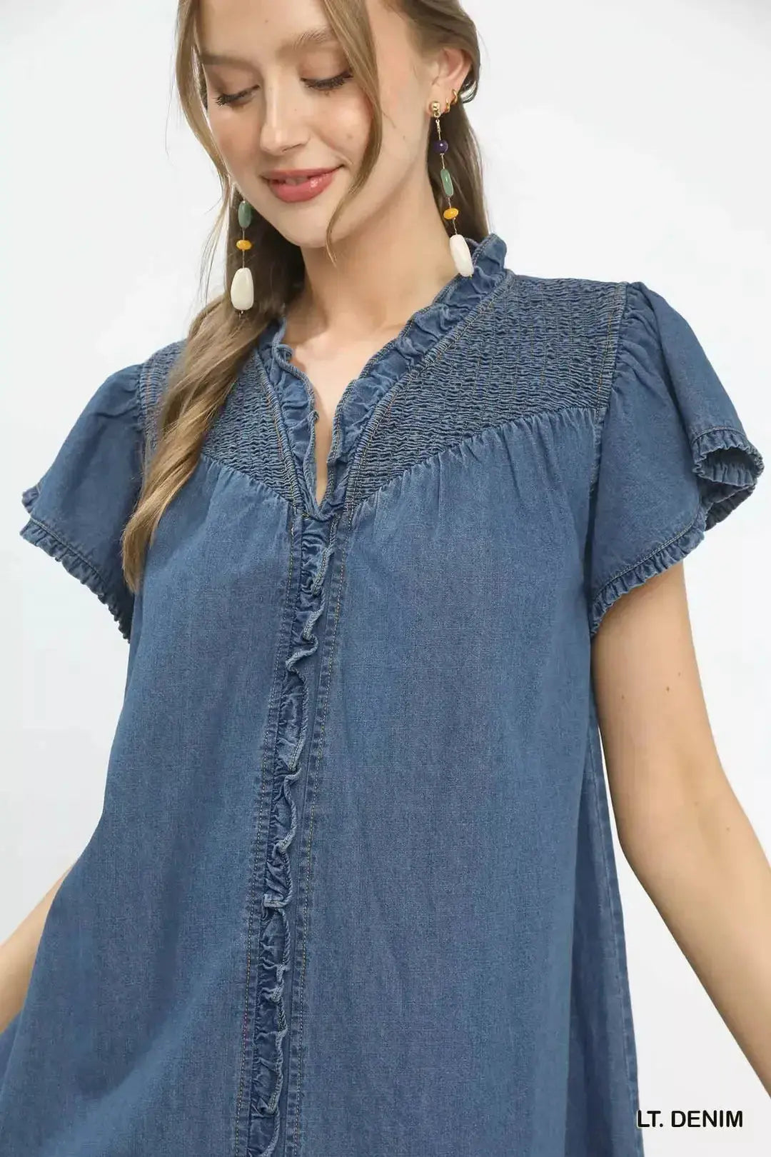 Umgee Ruffled Washed Denim Dress  Style Ratio