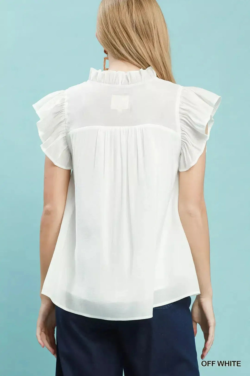 Umgee Smocked Yoke Ruffle Sleeve Blouse  Style Ratio
