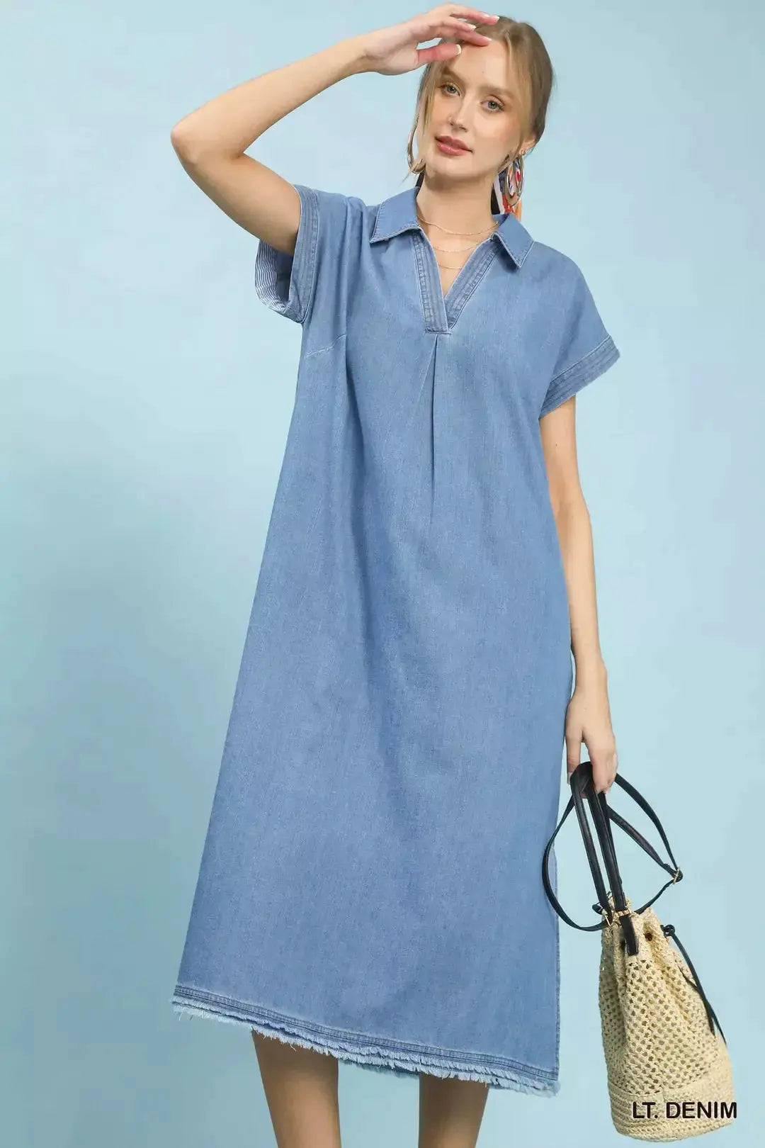 Umgee Stone Washed Collared Denim Midi Dress  Style Ratio