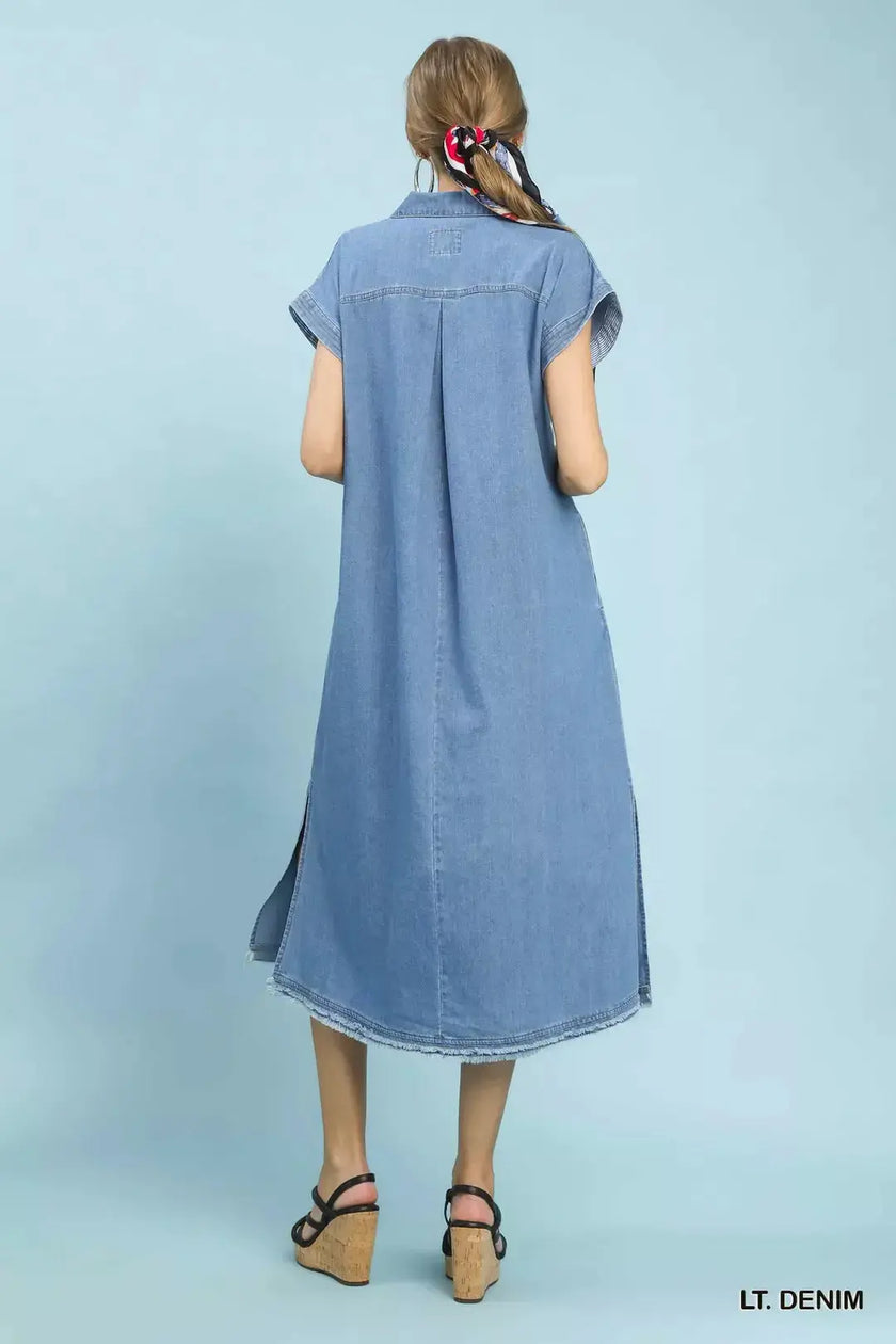 Umgee Stone Washed Collared Denim Midi Dress  Style Ratio