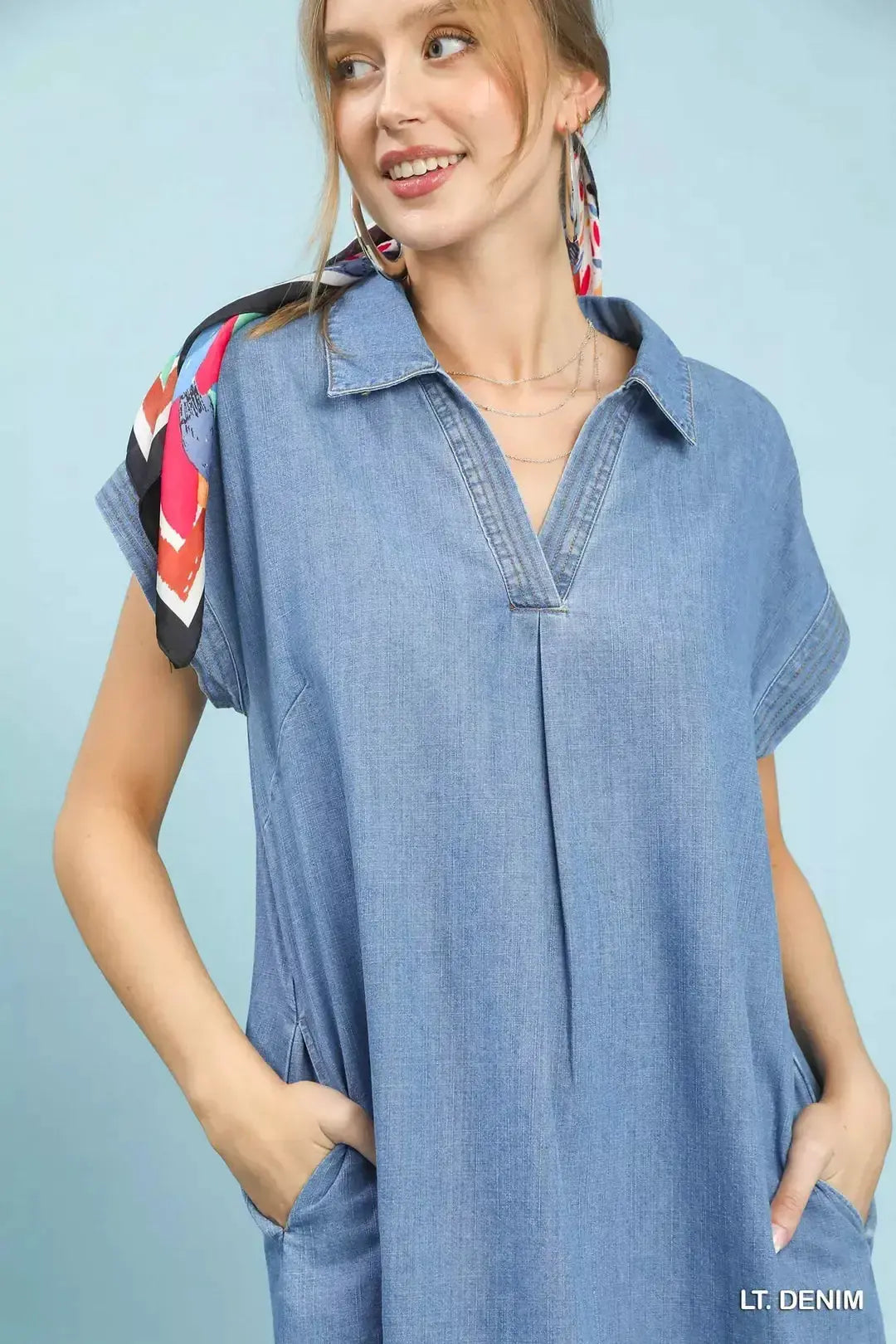 Umgee Stone Washed Collared Denim Midi Dress  Style Ratio