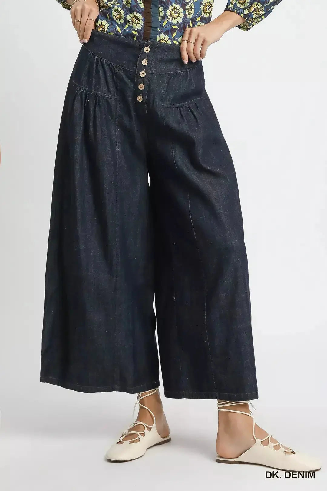Umgee Stone Washed Wide-Leg Button-Front Culottes  Style Ratio