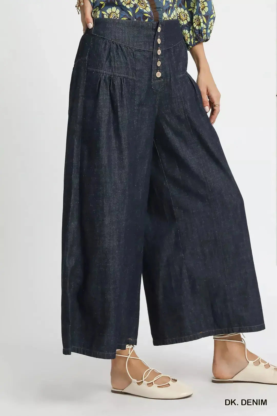Umgee Stone Washed Wide-Leg Button-Front Culottes  Style Ratio