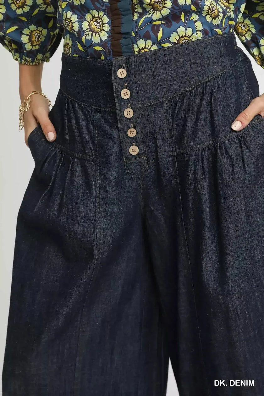 Umgee Stone Washed Wide-Leg Button-Front Culottes  Style Ratio