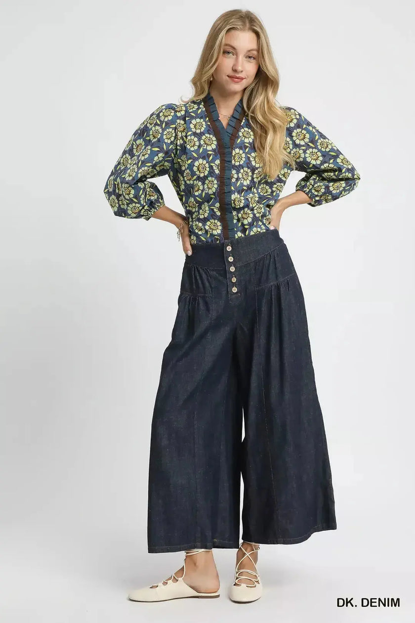 Umgee Stone Washed Wide-Leg Button-Front Culottes  Style Ratio