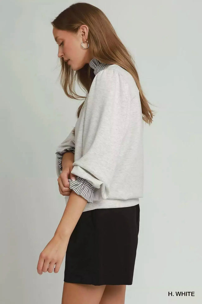 Umgee Stripe Ruffle Neck Long Sleeve Top  Style Ratio