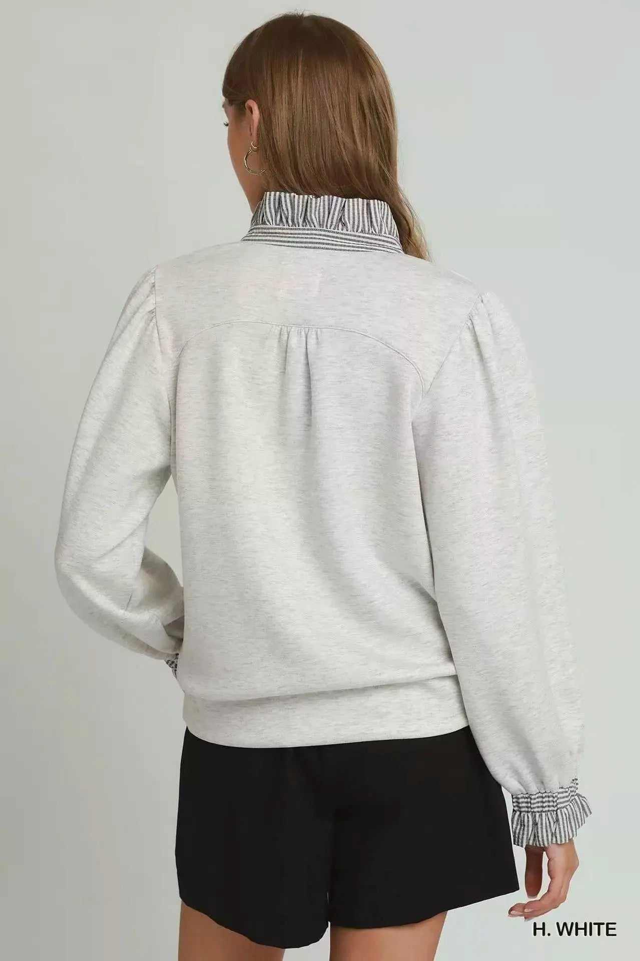 Umgee Stripe Ruffle Neck Long Sleeve Top  Style Ratio
