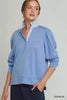 Umgee Stripe Ruffle Neck Long Sleeve Top  Style Ratio