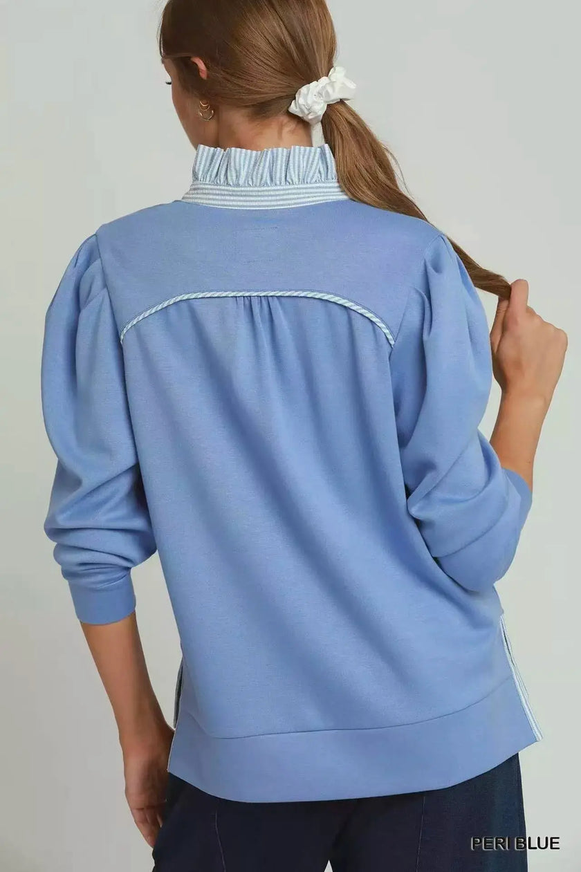 Umgee Stripe Ruffle Neck Long Sleeve Top  Style Ratio