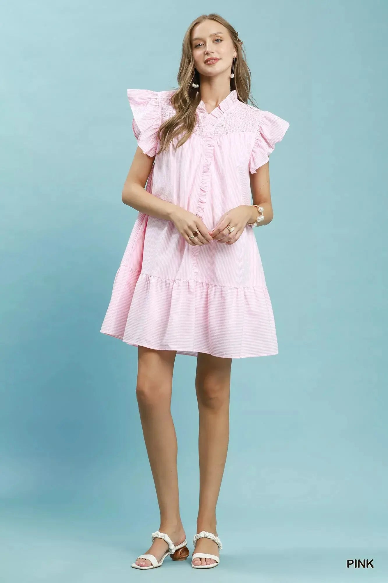 Umgee Stripe Smocked Yoke Ruffle Dress  Style Ratio