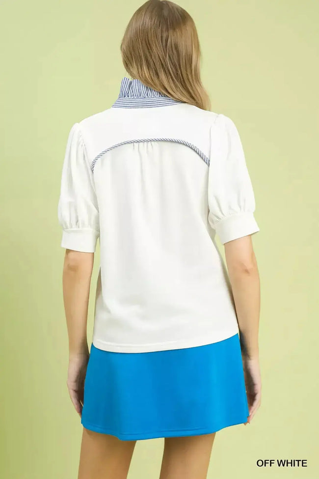 Umgee Striped Collar Popover Top  Style Ratio