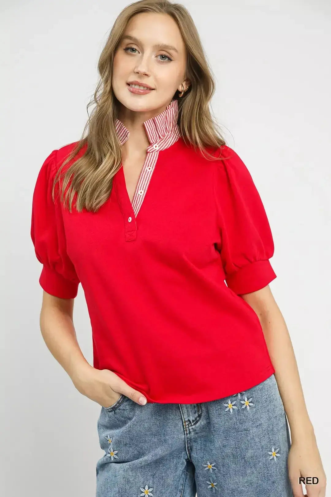 Umgee Striped Collar Popover Top  Style Ratio