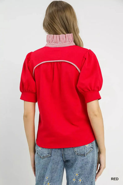 Umgee Striped Collar Popover Top  Style Ratio