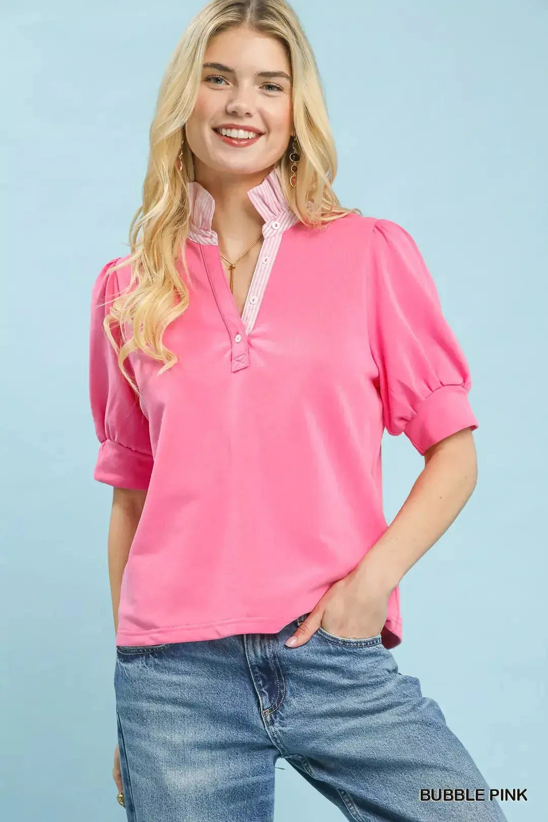 Umgee Striped Collar Popover Top  Style Ratio