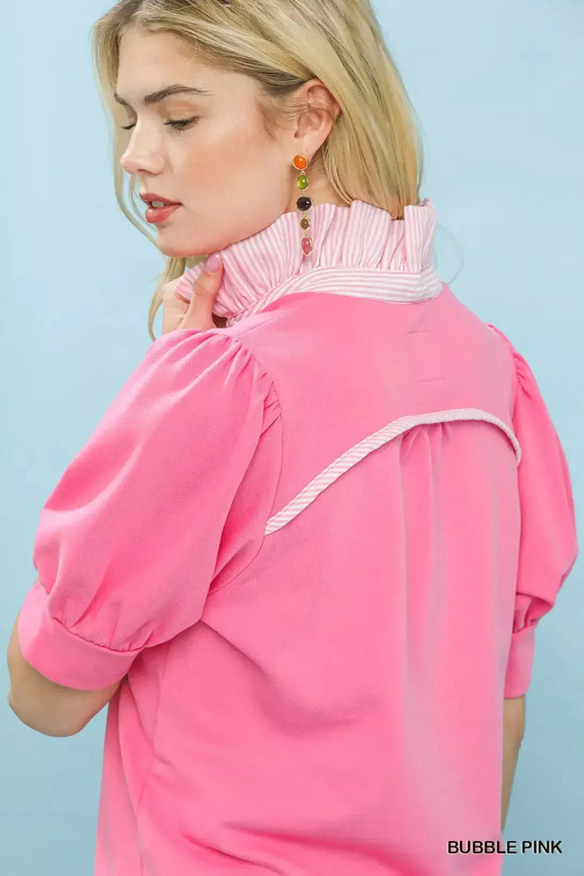 Umgee Striped Collar Popover Top  Style Ratio