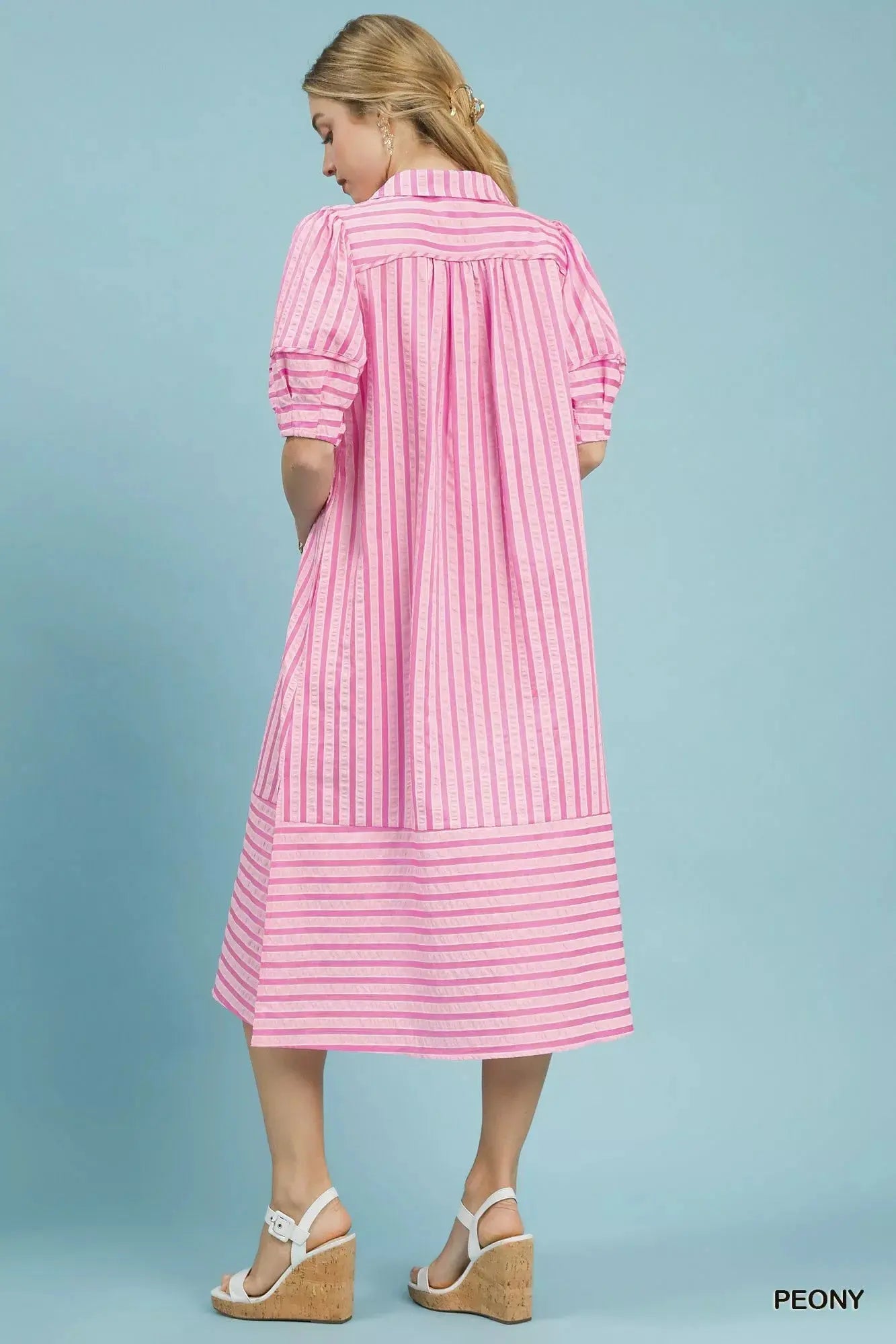 Umgee Striped Puff Sleeve Midi Dress  Style Ratio