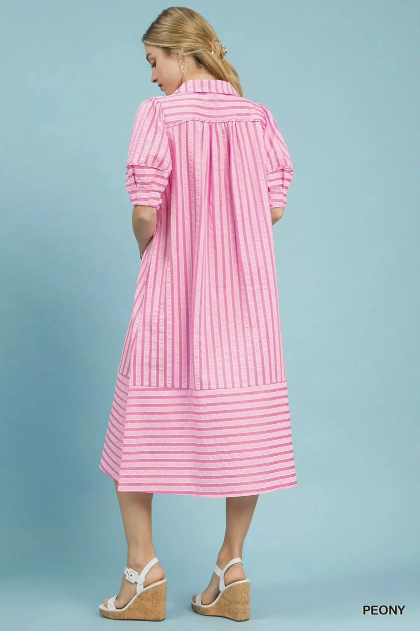 Umgee Striped Puff Sleeve Midi Dress  Style Ratio