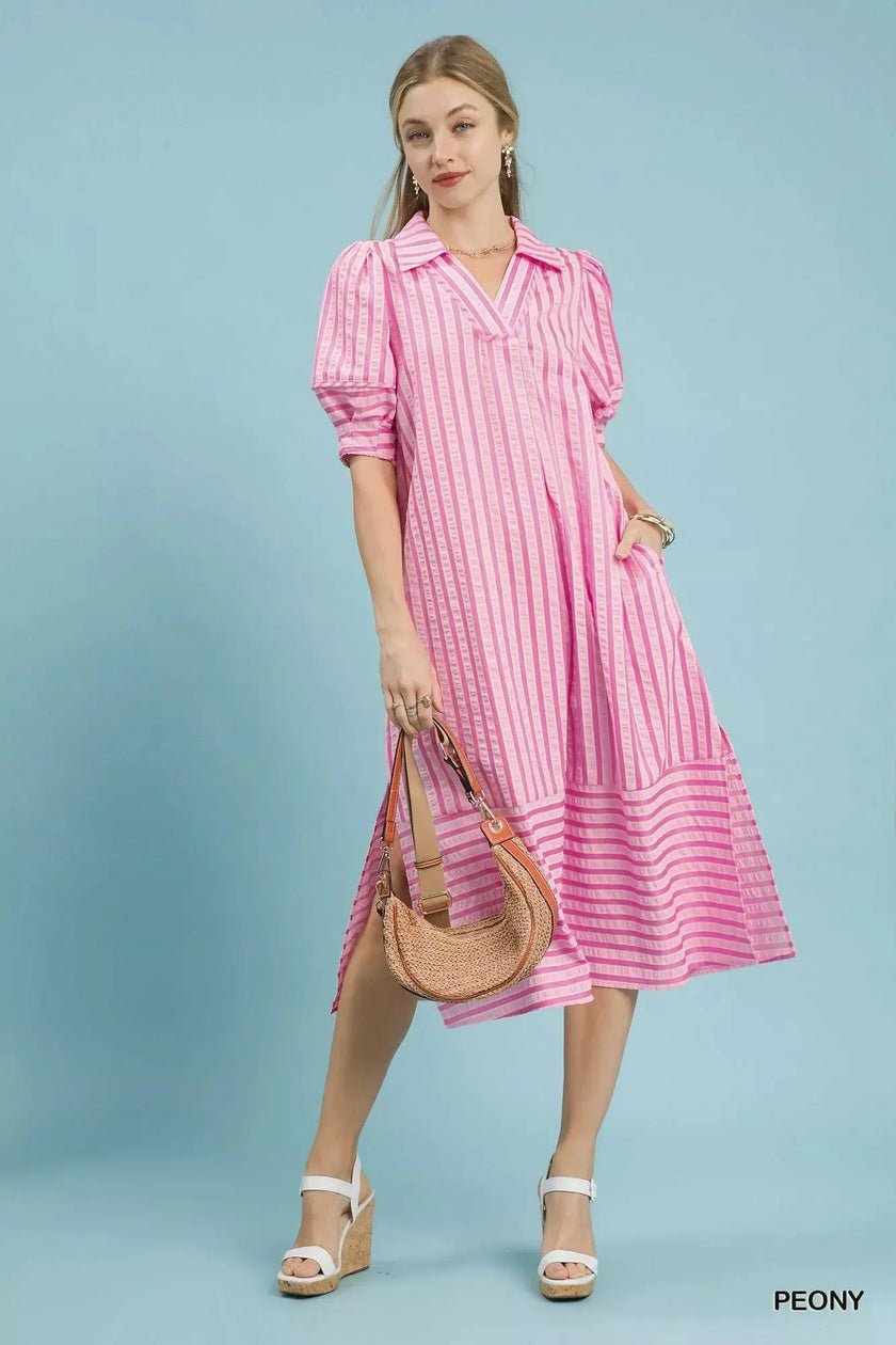 Umgee Striped Puff Sleeve Midi Dress  Style Ratio