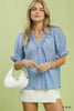 Umgee Textured Button-Front Puff Sleeve Top  Style Ratio