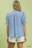 Umgee Textured Button-Front Puff Sleeve Top  Style Ratio