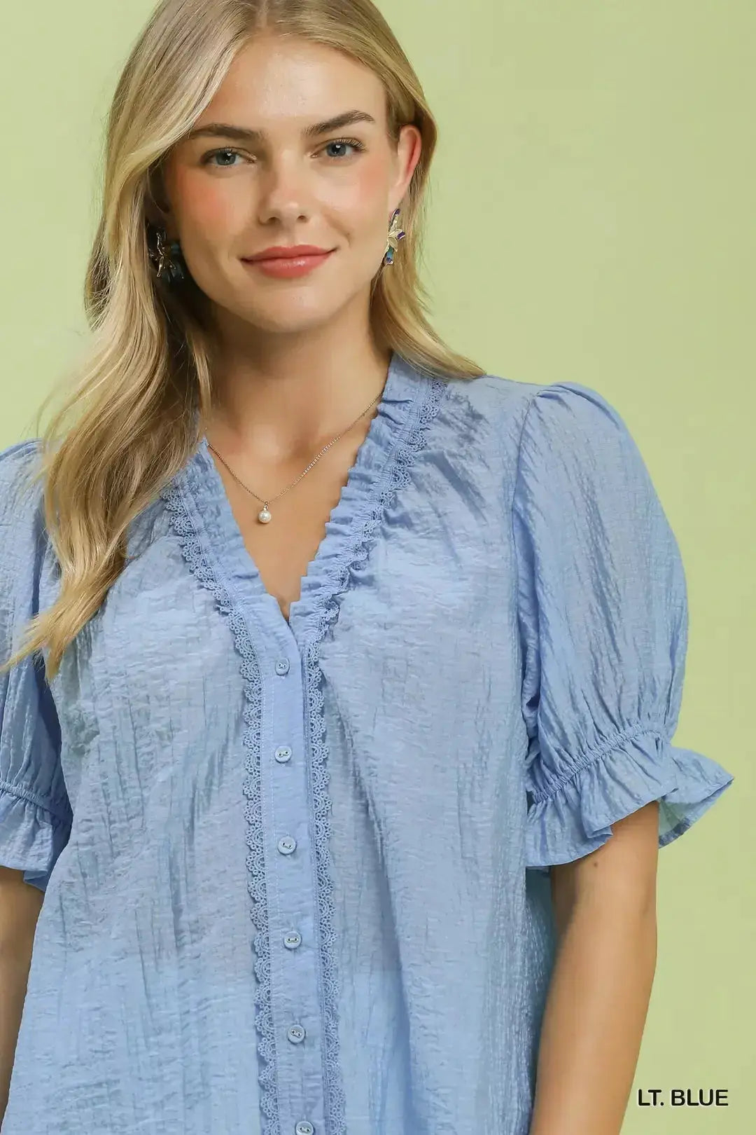 Umgee Textured Button-Front Puff Sleeve Top  Style Ratio