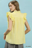 Umgee Textured Ruffle Sleeve Split V Neck Top  Style Ratio