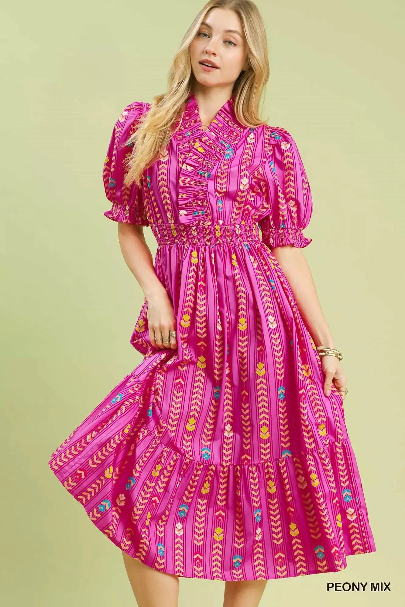 Umgee Vibrant Ruffle Smocked Midi Dress  Style Ratio