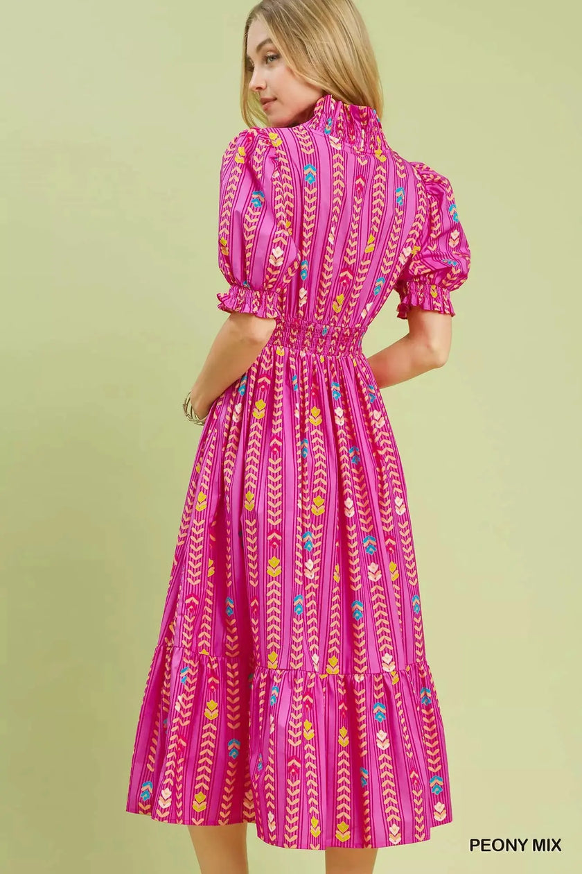 Umgee Vibrant Ruffle Smocked Midi Dress  Style Ratio