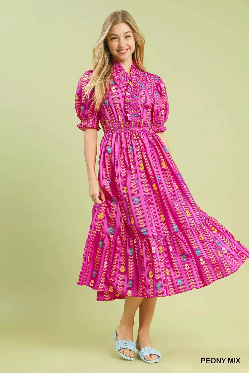 Umgee Vibrant Ruffle Smocked Midi Dress  Style Ratio
