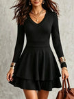 V-Neck Long Sleeve Layered Ruffle Mini Dress  Style Ratio