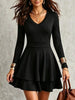 V-Neck Long Sleeve Layered Ruffle Mini Dress  Style Ratio