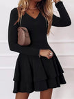 V-Neck Long Sleeve Layered Ruffle Mini Dress  Style Ratio