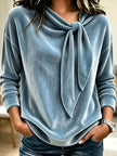 Velvet Tie Front Long Sleeve Sweatshirt  Style Ratio