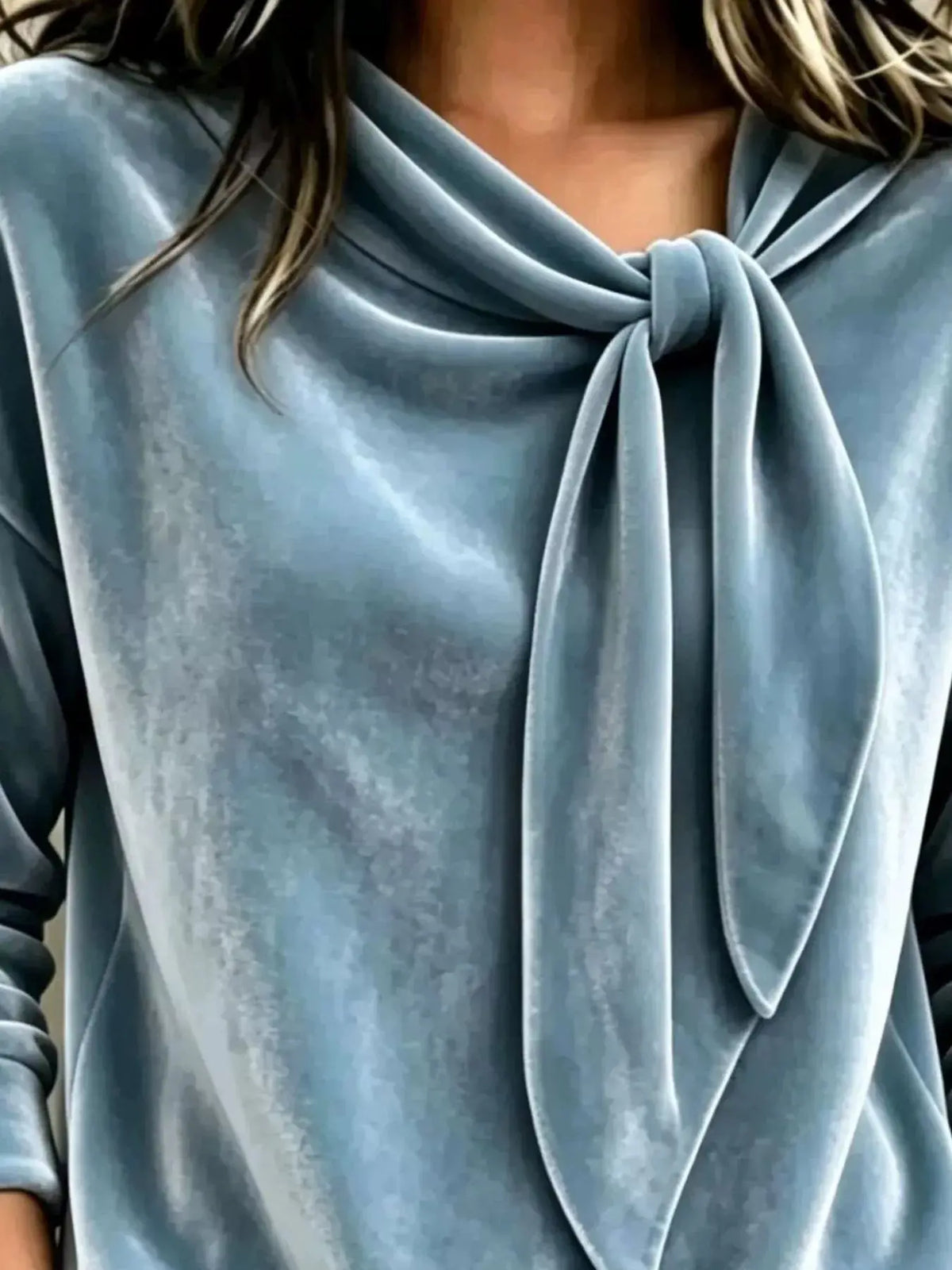 Velvet Tie Front Long Sleeve Sweatshirt  Style Ratio