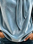 Velvet Tie Front Long Sleeve Sweatshirt  Style Ratio