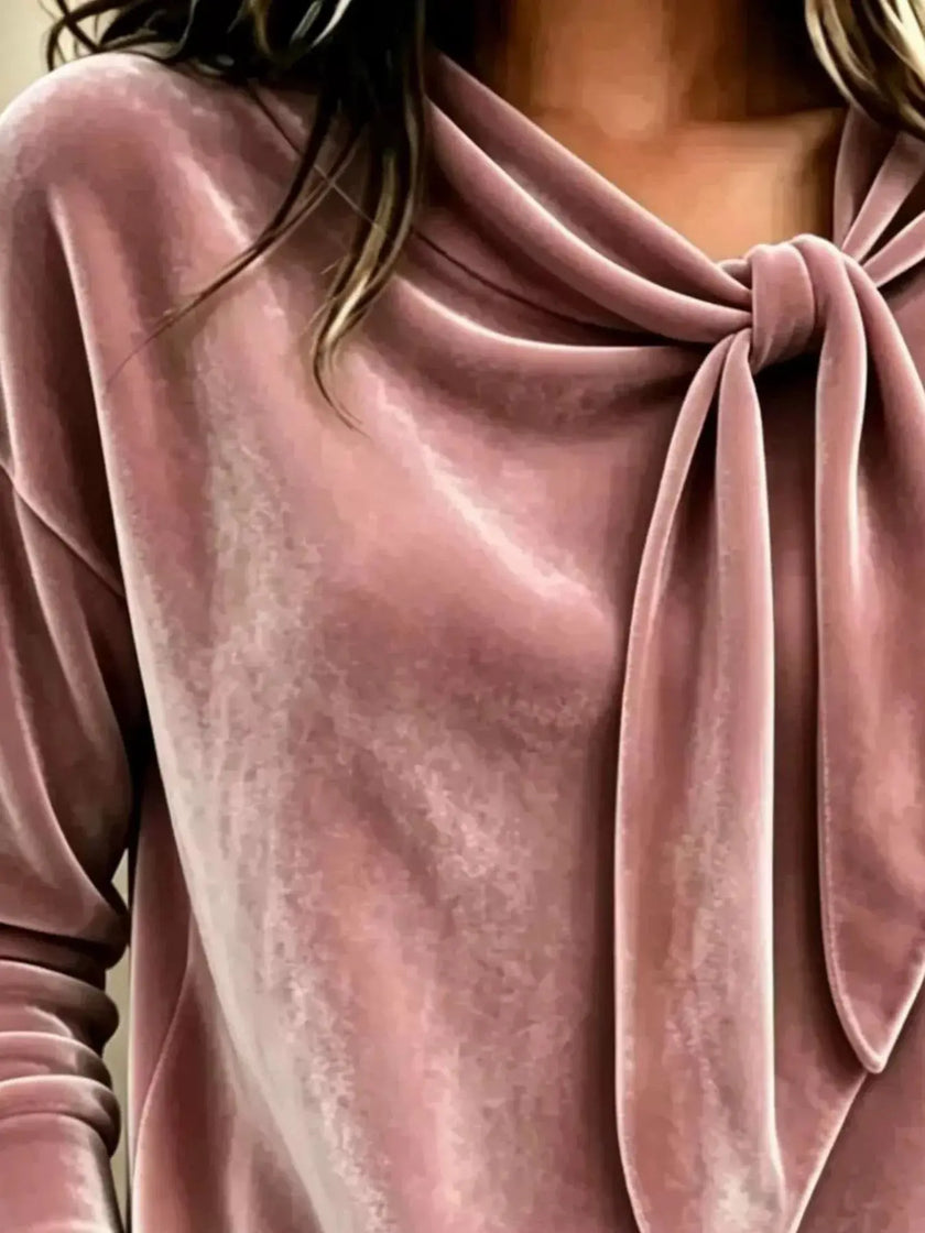Velvet Tie Front Long Sleeve Sweatshirt  Style Ratio