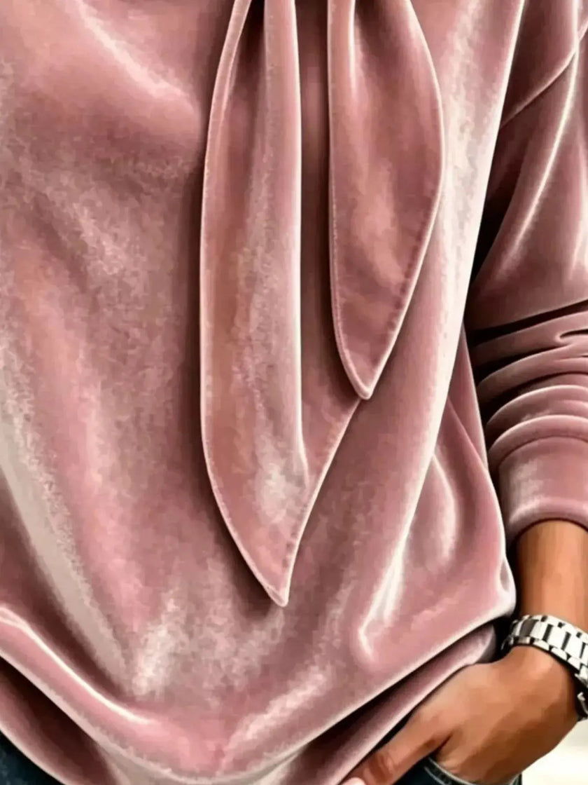 Velvet Tie Front Long Sleeve Sweatshirt  Style Ratio