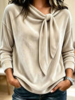 Velvet Tie Front Long Sleeve Sweatshirt  Style Ratio