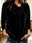 Velvet Tie Front Long Sleeve Sweatshirt  Style Ratio