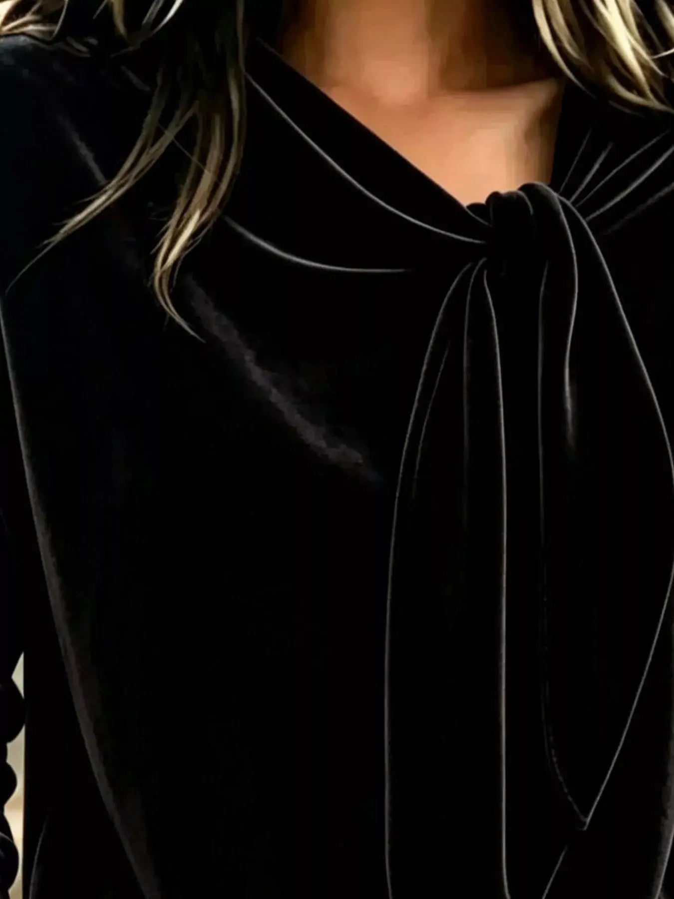 Velvet Tie Front Long Sleeve Sweatshirt  Style Ratio