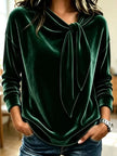 Velvet Tie Front Long Sleeve Sweatshirt  Style Ratio