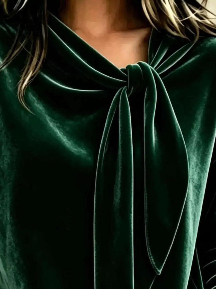 Velvet Tie Front Long Sleeve Sweatshirt  Style Ratio