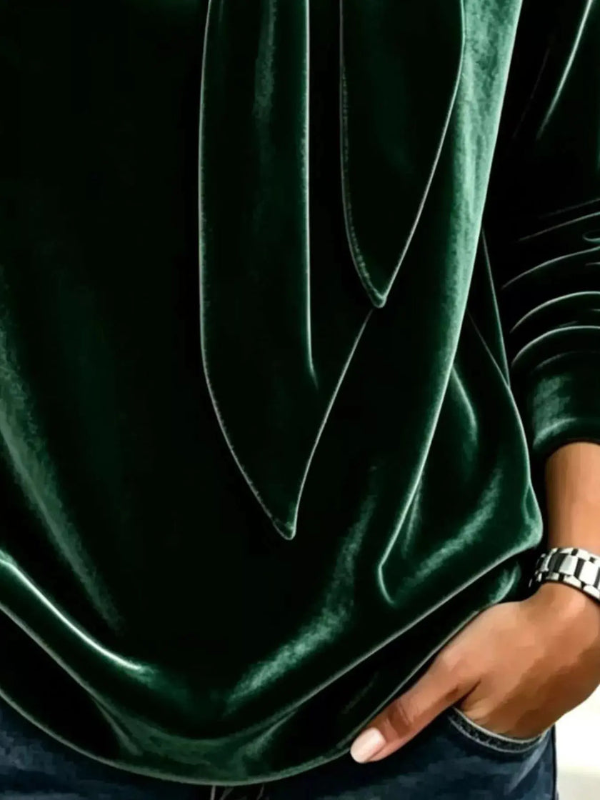 Velvet Tie Front Long Sleeve Sweatshirt  Style Ratio