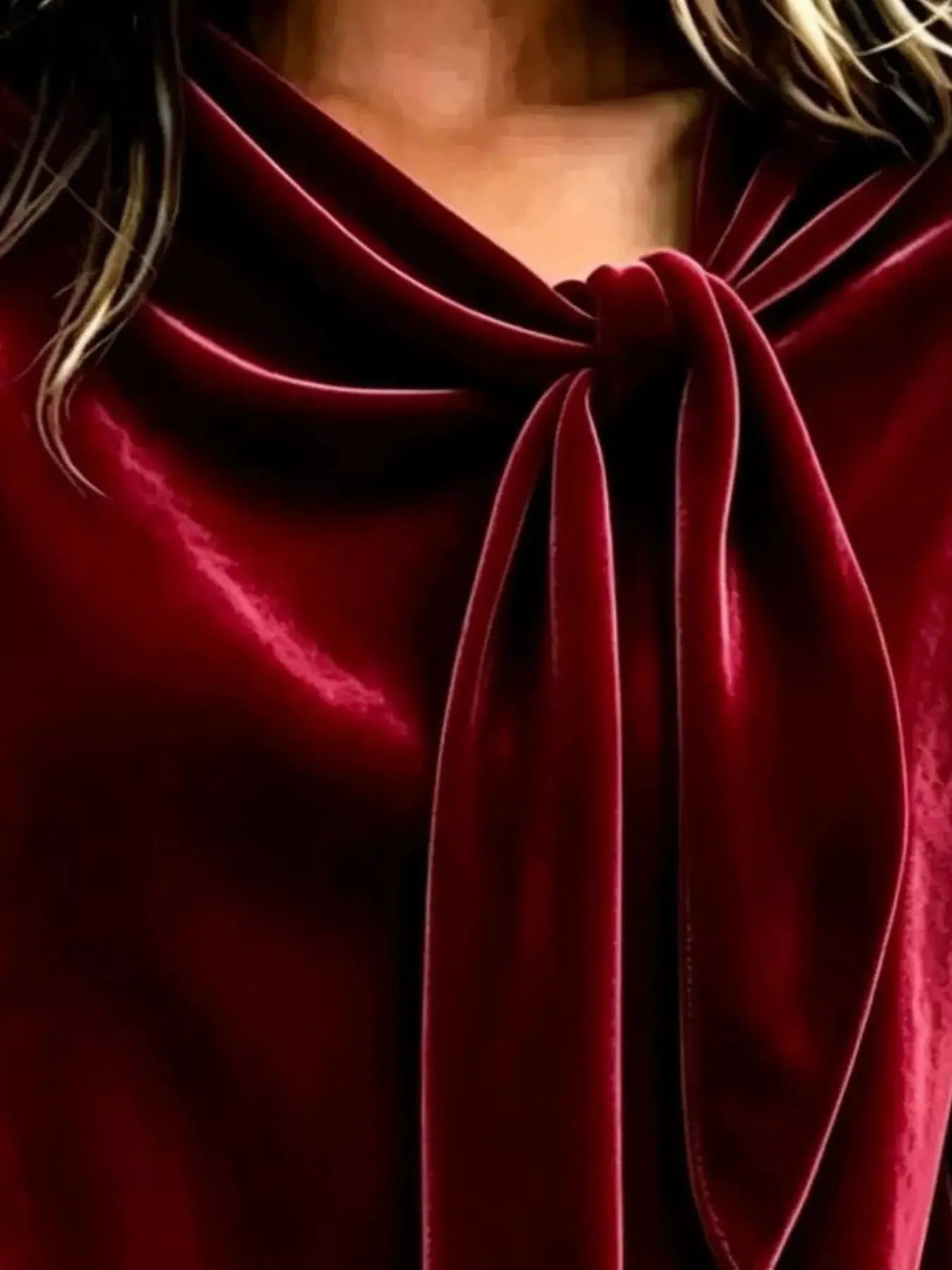 Velvet Tie Front Long Sleeve Sweatshirt  Style Ratio