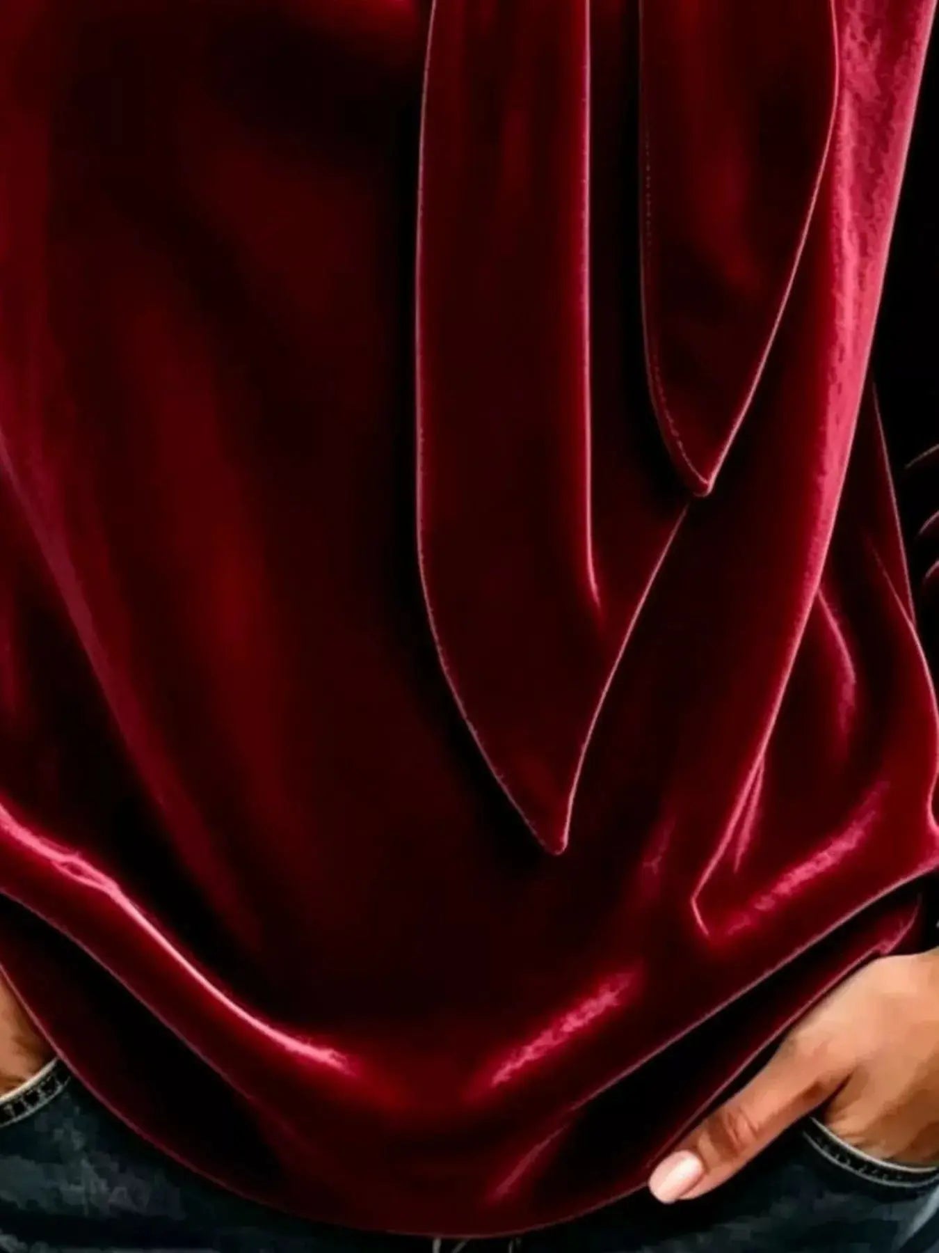 Velvet Tie Front Long Sleeve Sweatshirt  Style Ratio